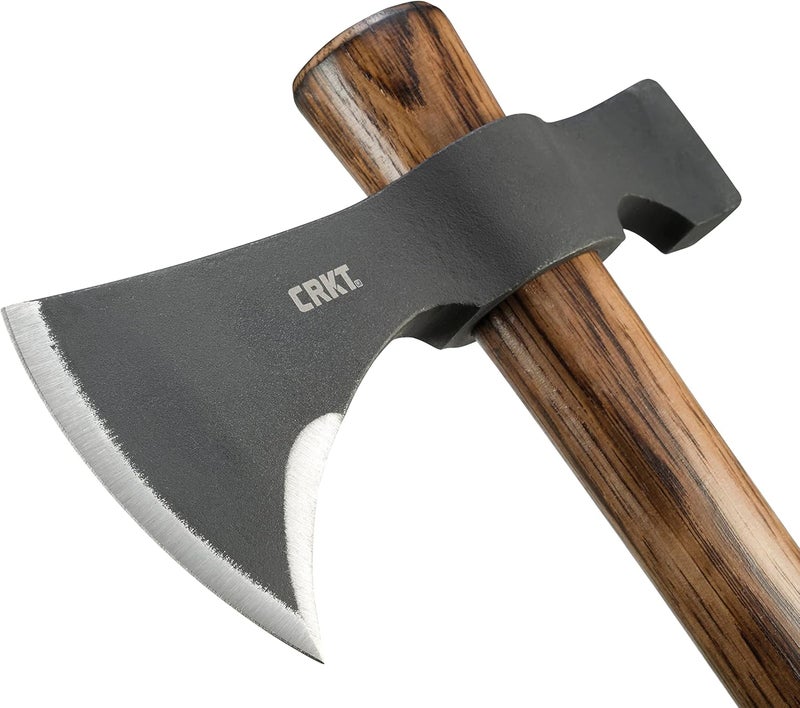 CRKT Black Woods Chogan T-Hawk Outdoor Survival Tomahawk: 1055 Carbon Steel Plain Edge Blade, Tennessee Hickory Handle, with Leather Sheath, 2730KS - Image 3